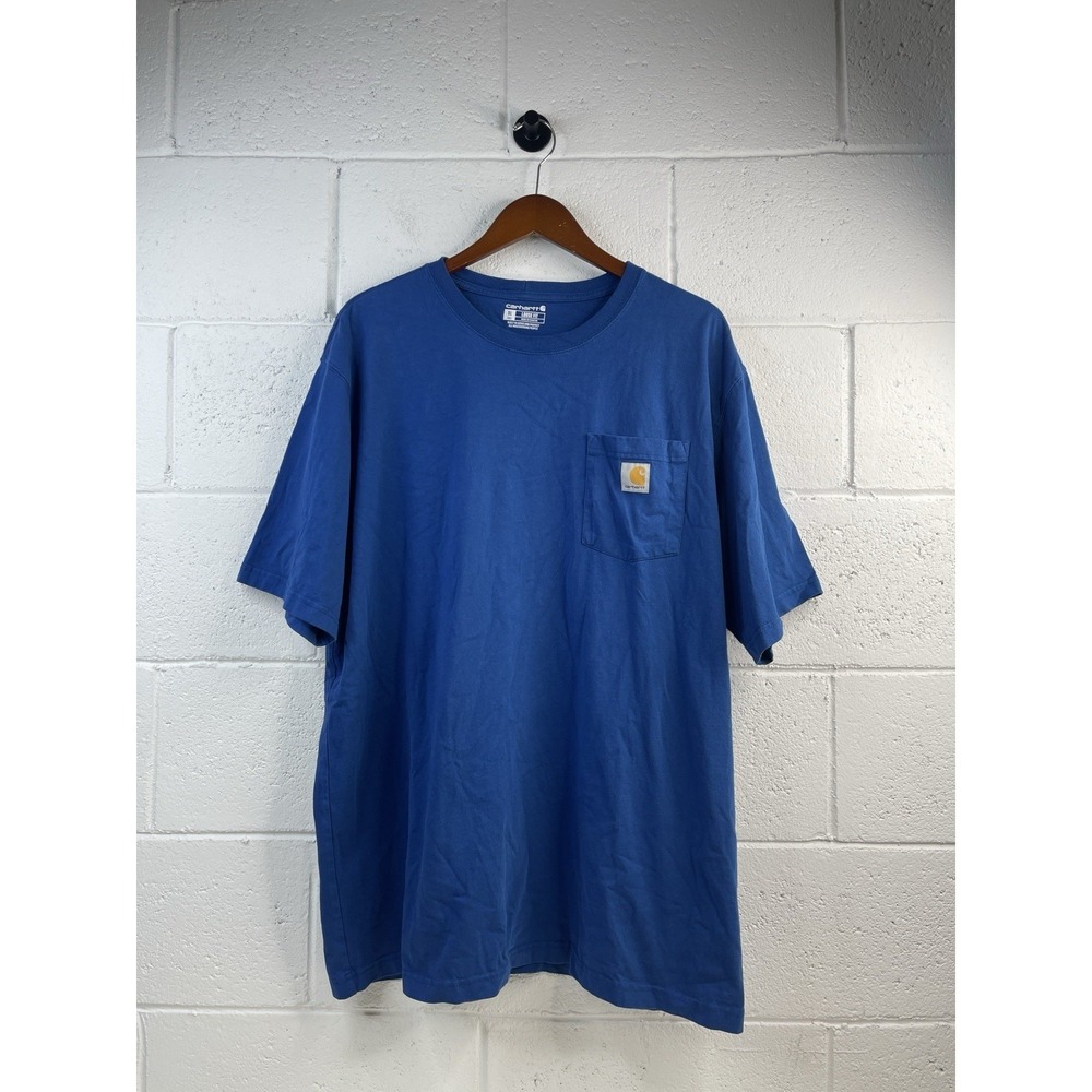 Carhartt Shirt Mens XL-TRoyal Blue Loose Fit Pocket T Workwear Logo Short Sleeve
